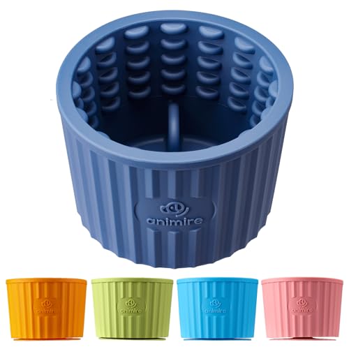 Dog Lick Bowl, Anxiety Relief Dog Licking Mat Freezer Treat Dispenser, Non-Slip Anti-Choking Silicone Slow Feeder Lick Bowl for Small Medium & Large Breed Dogs, BPA Free(Deep Blue,M-L) - color: Deep Blue, size: M-L
