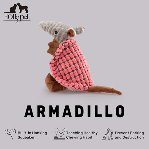 Hollypet Armadillo Squeaky Puppy Dog Toys for Small Medium Dogs, 8" - color: Bright Pink, size: 8 IN