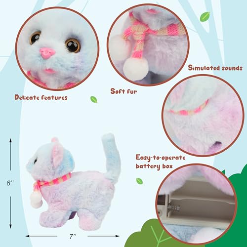 Easfan Rainbow Walking Kitty Cat Interactive Plush Toy Gift for Kids 7.5" - style: Rainbow Cat
