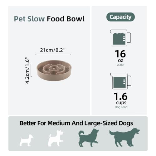 Havniva Ceramic Slow Feeder Dog Bowls, 8.3 in Slow Feeder for Medium Breed - color: Brown Coffee