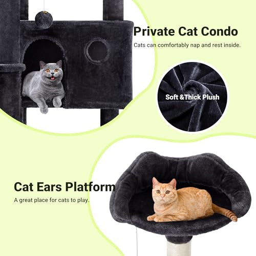 Allewie 64 Inches Multi-Level Cat Tree Tower for Indoor Cats, Dark Grey - color: Dary Grey