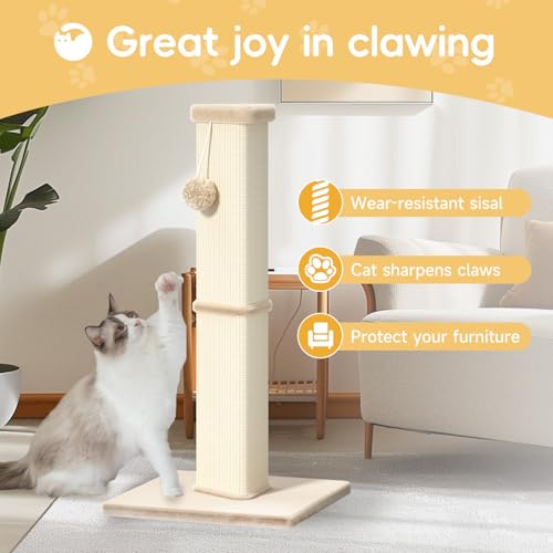 Cat Scratching Post, 32 Inch Tall Scratching Post for Indoor with 5 Inch Diameter Posts and Ball Cat Scratcher for Medium and Large Cats - color: Yellow