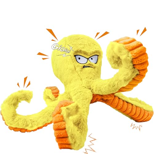 LEGEND SANDY Tough Dog Toys, Squeaky Large Dog Toy, Stuffed Puppy Chew Toys - color: 1 Pack Yellow Octopus