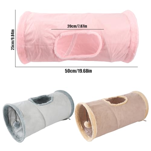 Cat Tunnel,Indoor Cat Play Tube Toys with Play Ball,Durable Collapsible Rabbit Hideaway Tunnel for Kitten,Bunny, Guinea Pig, Rat, Hamster, Ferret, Chinchilla (Grey) - color: Grey