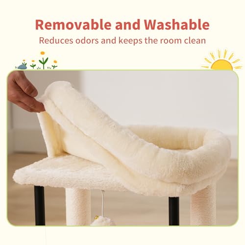 Hey-brother Cat Tree, Sturdy Tower with Sisal-Wrapped Columns, MPJ010SM - color: Beige, size: 18.9 inches