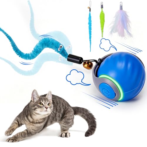 BABORUI Interactive Cat Toy Ball - Automatic Interactive Cat Toys for Indoor Cats with 3 Tails, 2 Speeds Rechargeable Cat Enrichment Toys for Small/Medium/Large Cats to Keep Them Busy(Blue) - color: 1 Pack Blue