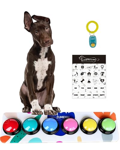 Dog Buttons for Communication - 30s Customizable Sound Button with Anti-Slip Mat & 25 Stickers,Loud and Clear Talking Buttons Set for Pets (4 Color)