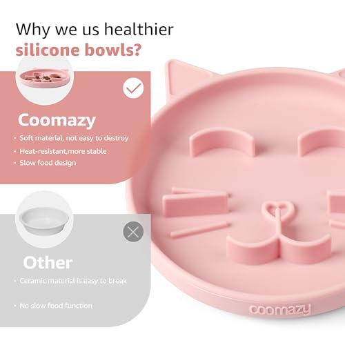 Coomazy Slow Feeder Cat Bowl Silicone Pet Puzzle Feeder for Slow Eating - color: Pink, size: 0.8 Cups