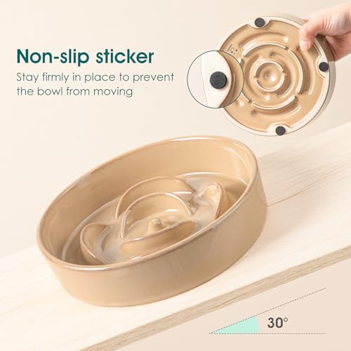 vancasso Ceramic Slow Feeder Dog Bowls, 0.6 Cup Puzzle Dish for Small Breed - color: Khaki, size: S - 0.6 Cups
