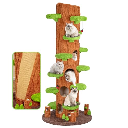 90.5-Inch Luxury Cat Tree for Large Cats, Heavy-Duty Multi-Level Cat Tower with 6 Condos, Washable Cushions and Sisal Scratching Posts for Multi-Cat Homes - color: Green