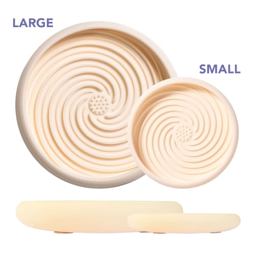 Large Lick Dish - Silicone Lick Mat + Slow Feeder for Cats & Dogs (Almond) - color: Almond, size: Large