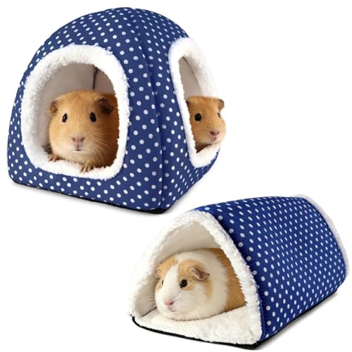 Guinea Pig Hideout and Play Tunnel Set, Washable Fleece Bed for Dwarf Rabbits, Bunnies, Chinchillas, Small Animal Toys - Blue Dot - color: Blue