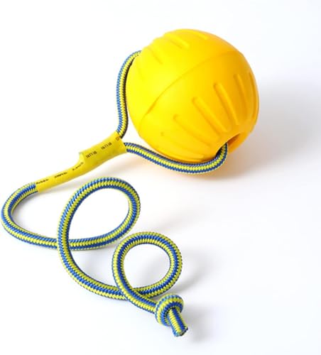 Dog Ball On a Rope Dog Toy, Floating Foam Dog Ball with Rope, Tug Ball Toy for Small Medium Large Dogs Fetch, Catch, Throw, Training (Yellow) - color: Yellow