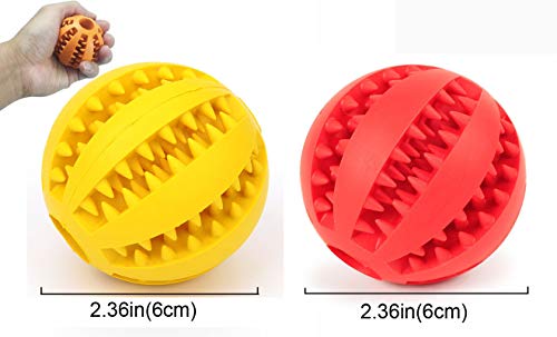 Sunglow 2 Pack Dog Toy Ball，Nontoxic Bite Resistant Teething Toys Balls for Small/Medium/Large Dog and Puppy Cat, Dog Pet Food Treat Feeder Chew Tooth Cleaning Ball Exercise Game IQ Training Ball - color: Red/Yellow, size: 2.36 in