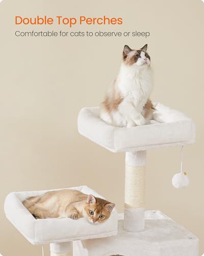 Feandrea Cat Tree, 45.3-Inch Cute Cat Tower, Plush Climbing Condo, White - color: Cream White