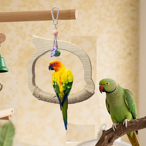 Wooden Bird Swing Toy with Rope Swing,Natural Wood Swing