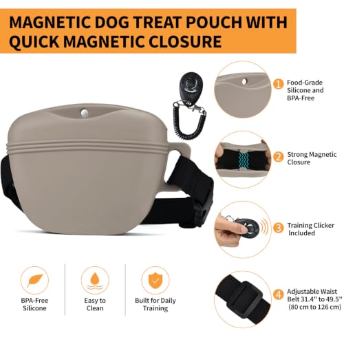 Silicone Dog Treat Pouch with Training Clicker - color: Milky tea, size: 1 PACK