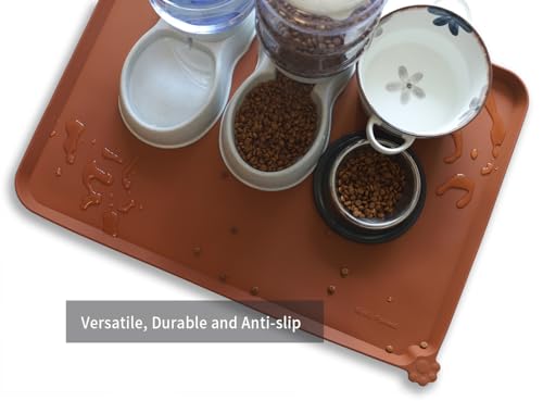 Hoki Found X-Large Silicone Pet Food Mats - Non Slip Pet Dog Cat Bowl Mats - Caramel - color: Caramel, size: 28"L x 20"W