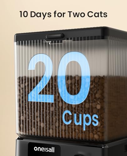 oneisall 5G WiFi Automatic Cat Feeder for 2 Cats, App Control, 20 Cups/5L - color: Black