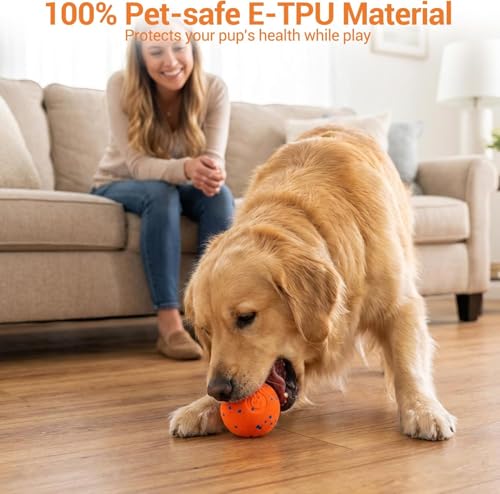 Smart Interactive Dog Toy, Pet Automatic Moving Bouncing Ball, Chew-Proof E-TPU Shell Active Rolling Ball for Medium and Large Dogs (Orange)