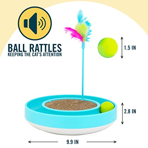OurPets Wobble Scratch Track Cat Toy - Interactive Cat Toys for Indoor Cats with Ball Track That Rolls; Feather Wand and Scratcher Pad. Great as a Kitten Toy for Self Play to Keep Them Busy - size: Medium, style: Scratch Track