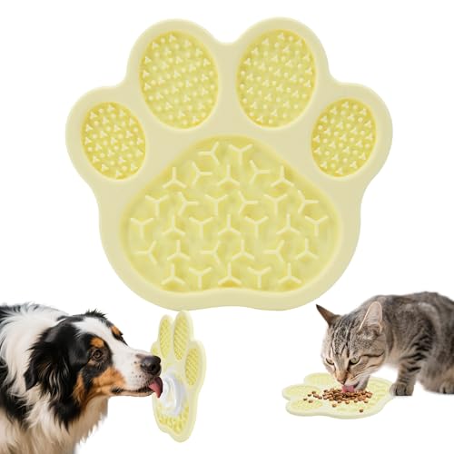 Lick Mat for Dogs and Cats, Slow Feeder Mats with Suction Cups - Bathing, Grooming and Training, Anxiety Relief Feeding Pad,Dishwasher-Safe Yellow - color: Light yellow-Paw