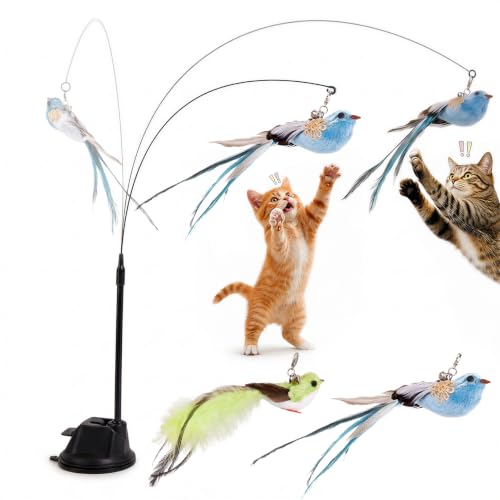 9PCS Interactive Bird Simulation Cat Toy Set with Suction Cup Indoor - color: suction cup