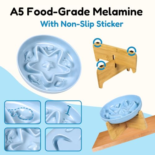 Slow Feeder Cat Bowl with Stand, Melamine Elevated Cat Food Bowl, Whisker Friendly Raised Puzzle Feeder for Cats & Small Dogs, Wet & Dry Food, Dishwasher Safe, Non-Slip (Blue) - color: Ocean Mist With Stand
