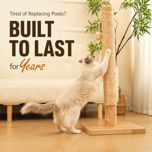 35" Solid Wood Cat Scratching Post, Stop Replacing Cheap Post