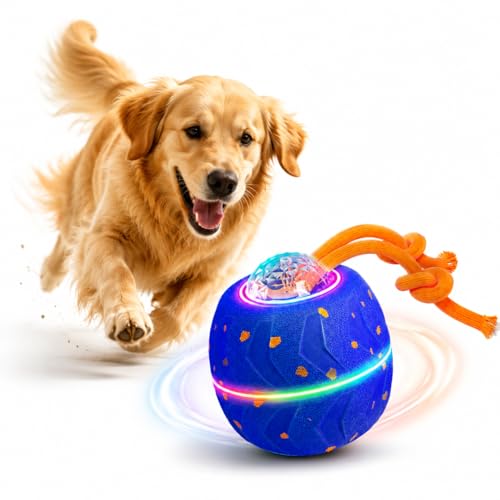 Smart Interactive Dog Ball, Automatic Rolling with LED Glow, E-TPU Dog Ball, Toy for Dog - color: Blue
