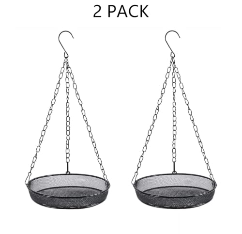 2 Pack 8" Diameter Hanging Bird Feeder Tray Round Metal Mesh Seed Container Outside Garden Decoration Backyard Wild Bird Feeding