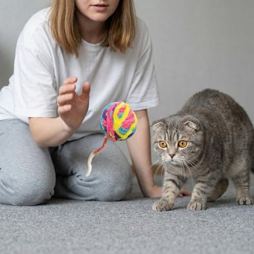 Cat Yarn Balls with Bell Inside, Kitten Toys Pack 5Pcs - color: A