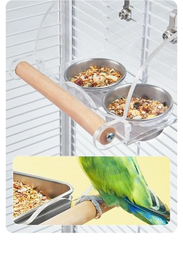 Bird Cage Seed Catcher Feeder with Perch Anti-Slip Stand, Parrot Food Bowl - size: S