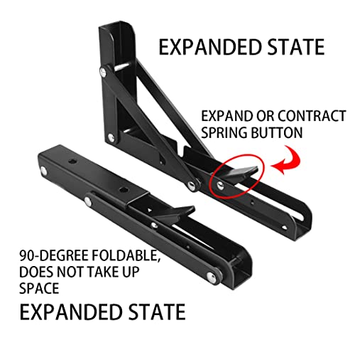 Black Folding Shelf Brackets Max. Load 220 lb, Heavy Duty DIY Wall Mounted Shelf Bracket Space Saving for Table Work Bench (12 INCH-2PCS) - size: 12 INCH-2PCS