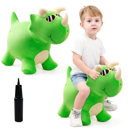 EVERICH TOY Bouncy Dinosaur Hopper Toys, Plush Animal Toy for Toddler 18M+ - color: Green Dinosaur
