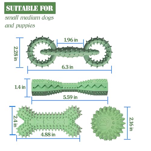 Puppy Teething Toys Rubber Bone Molar Ball Interactive Donut Treat Dumbbell - color: Green, size: Small