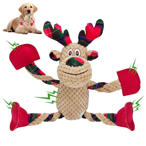 Christmas Squeaky Dog Toys, Stuffed Large Dog Toys to Keep Them Busy, Interactive Plush Chew Toys with Crinkle Paper, Tough Pet Animal Toys for Small Medium Large (Elk) - color: Red A
