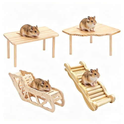 4 Pcs Hamster Cage Accessories, Natural Wood Platform Climbing Toy - color: L