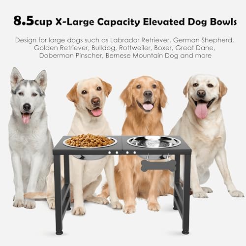 ADENGL Elevated Dog Bowls,16inch Tall Pet Bowl Holder, Raised Bowl Stand with 2 Stainless Steel Bowls (68oz) and Spill-Proof Mat, Dog Feeder for Large Extra Large Breeds - color: Black, size: Height: 16 in