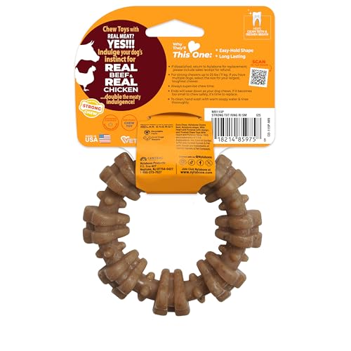 Nylabone Strong Chew Ring Dog Toy Made with Real Beef & Chicken, Small Dogs - color: Textured Ring, size: Small