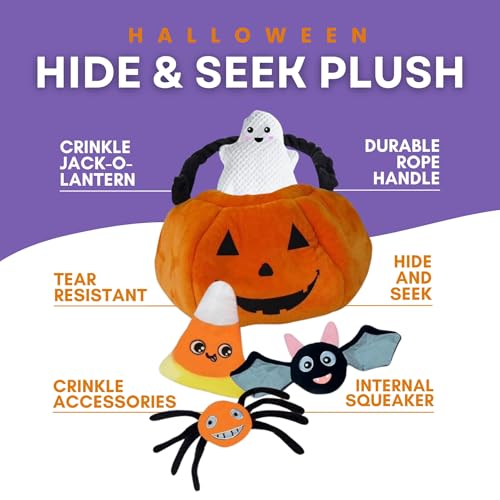 Glow Pups Halloween Hide and Seek Dog Toys, Orange Pumpkin