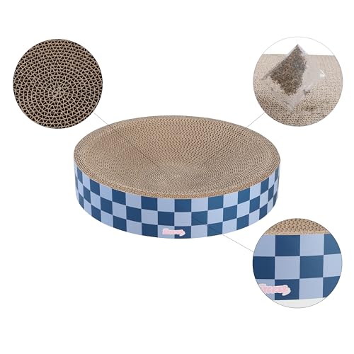 CSR1010B Nelson 20.13" Modern Cardboard Round Bowl Cat Scratcher with Catnip, Blueberry - color: Navy/Blue