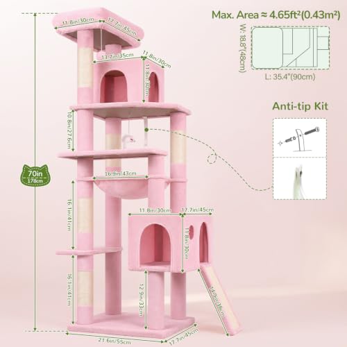Globlazer F70 Pro Pink Heavy Duty Cat Tree Tower for Indoor Large Cats - color: Pink