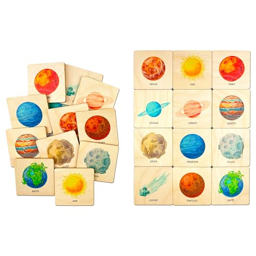 Montessori Wooden Space Memory Game, Solar System Matching Cards, Homeschool Preschool Kindergarten Activity, First Birthday Gift, Flashcard for Toddlers, Niece Gift, Preschool Materials (4.5x4.5cm) - size: 1.8x1.8"(4.5x4.5cm), style: Spaces