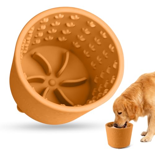 Dog Slow Feeder Lick Bowl, Silicone Dog Bowl with Strong Suction, Orange - color: Orange