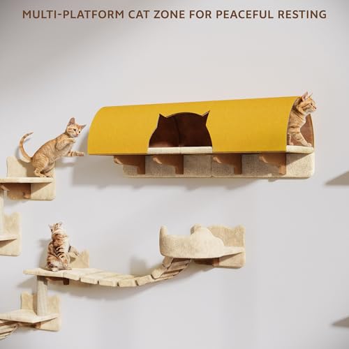 26-in-1 Cat Wall Shelves with Cat Tree, 40''L Tunnel, Moon, Beige - color: Beige, size: 26-in-1