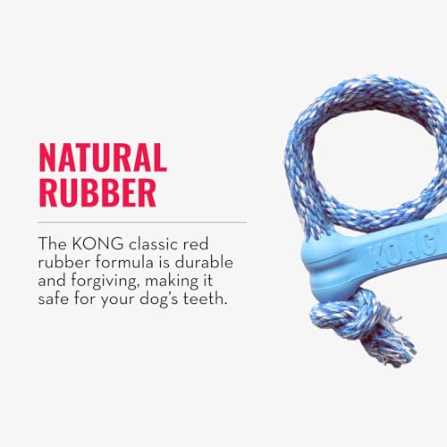 KONG Puppy Goodie Bone with Rope, Natural Rubber, for XS Puppies, Blue - color: Blue