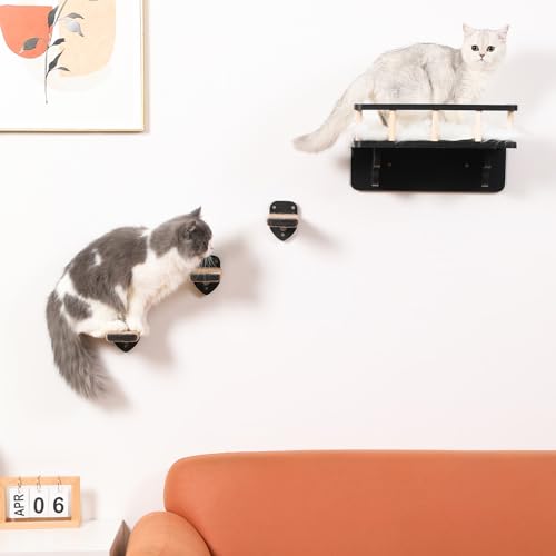 Cat Wall Shelf With 3 Steps And Plush Cover For Indoor Cats - Black - color: Black
