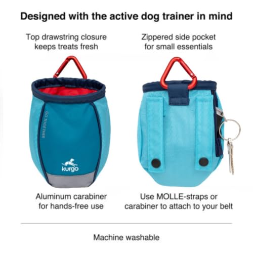 Kurgo Go Stuff It Dog Treat Bag, Coastal Blue - color: Coastal Blue, style: Belt Clip, Old Carabiner