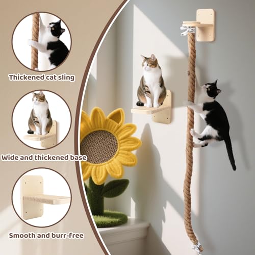 Cat Climbing Wall, Wall Mounted Cat Ladder, Cats Climbings Pole with 59in Climbing Rope, Larger and Wider Base Cats Ladder for Walls with Scratching Post (1.5m/59in Long) - size: 59 inches